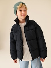 Black Microfleece Lined Padded Hoodless Coat (3-16yrs) - Image 1 of 12