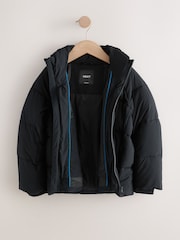 Black Microfleece Lined Padded Hoodless Coat (3-16yrs) - Image 9 of 12