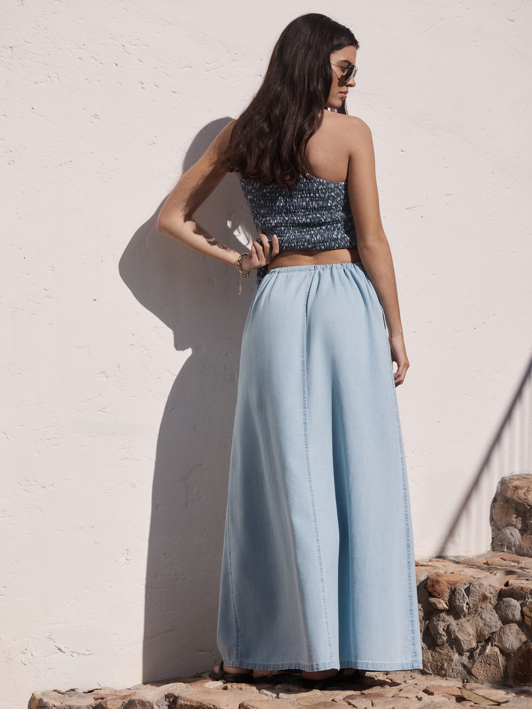 Buy Bleach Blue Denim Pull On Midi Skirt from Next USA