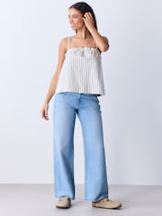 Ecru Stripe Strappy Denim Top - Image 2 of 8