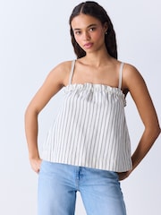 Ecru Stripe Strappy Denim Top - Image 3 of 8