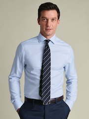 Голубой - Приталенная рубашка из не железной саржи Charles Tyrwhitt - Изображение 1 6