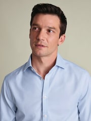 Голубой - Приталенная рубашка из не железной саржи Charles Tyrwhitt - Изображение 3 6