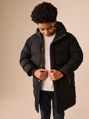 Black Waterproof Padded Long Line Coat (3-16yrs) - Image 1 of 12