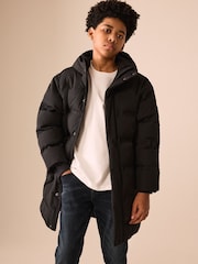 Black Waterproof Padded Long Line Coat (3-16yrs) - Image 3 of 12