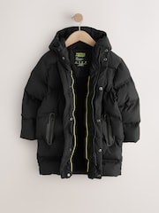 Black Waterproof Padded Long Line Coat (3-16yrs) - Image 7 of 12