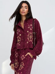 Raffya Purple Penny Boxy Embroidered Shirt - Image 3 of 5