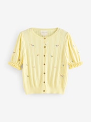 Laura Ashley Yellow Embroidered Frilly Cardigan - Image 4 of 7