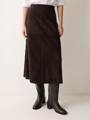 Jigsaw Brown Suede Fluid Midi Skirt - Image 1 of 6