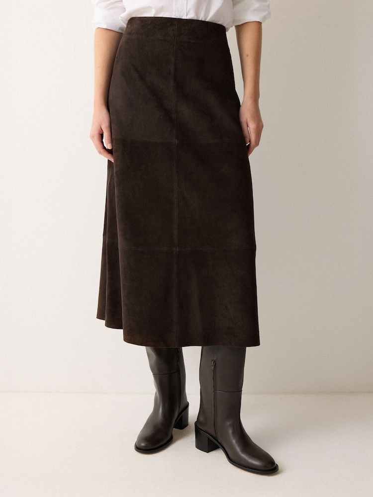 Jigsaw Brown Suede Fluid Midi Skirt - Image 1 of 6