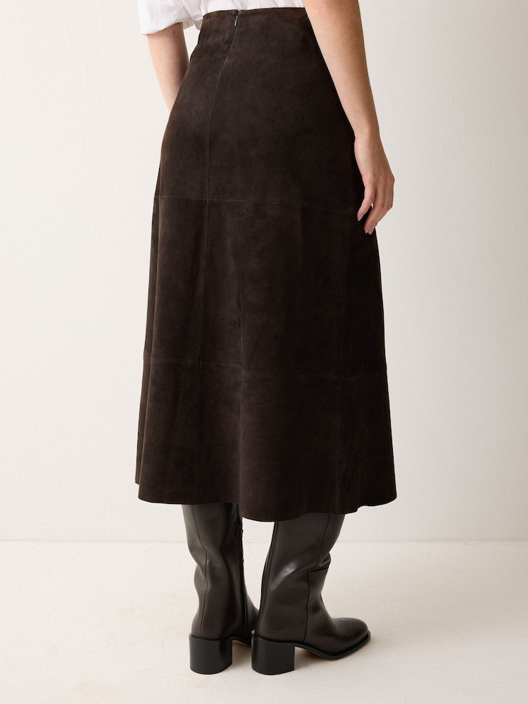 Jigsaw Brown Suede Fluid Midi Skirt - Image 2 of 6