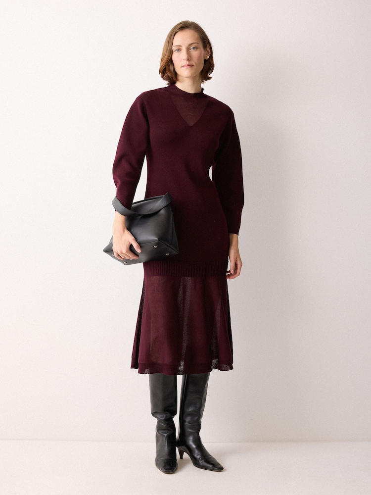 Jigsaw Red Sheer Panel Knit Dress - Image 1 of 6 Jigsaw Red Sheer Panel Knit Dress - Image 1 of 6