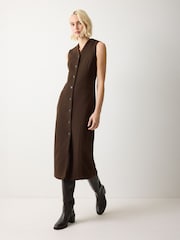 Jigsaw Brown V-Neck Long Waistcoat Dress - Image 1 of 6