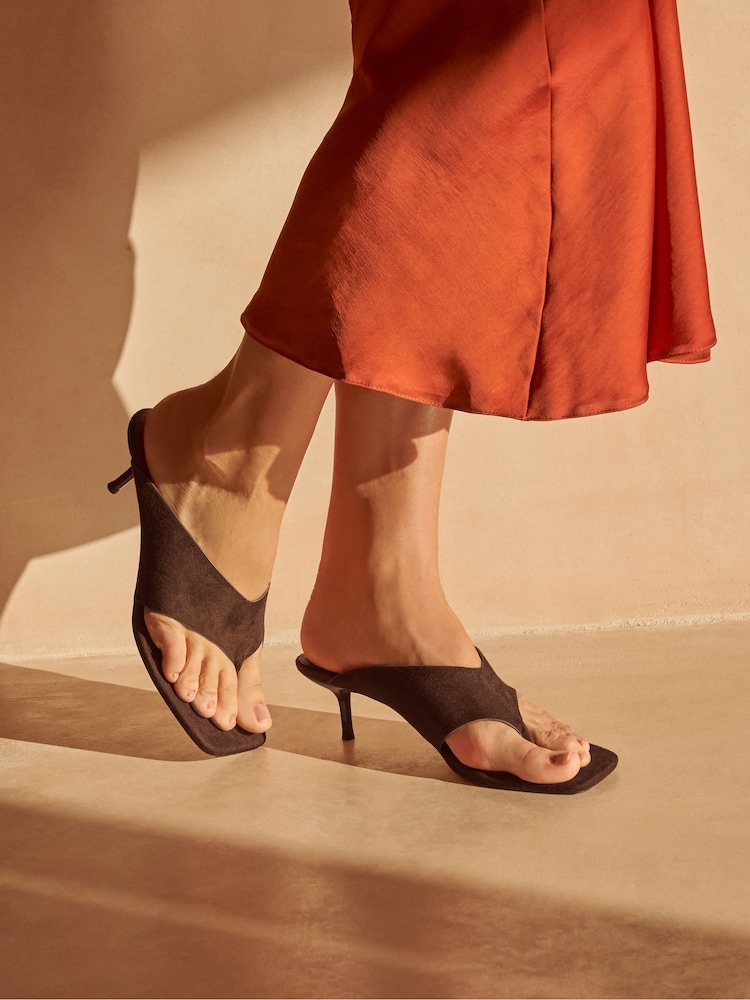 Friends Like These Faux Suede Toe Thong Mid Stiletto Heel Mule Sandals - Imaginea 1 din 5