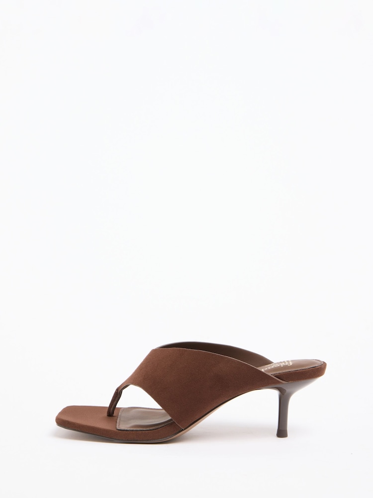 Friends Like These Faux Suede Toe Thong Mid Stiletto Heel Mule Sandals - Imaginea 5 din 5