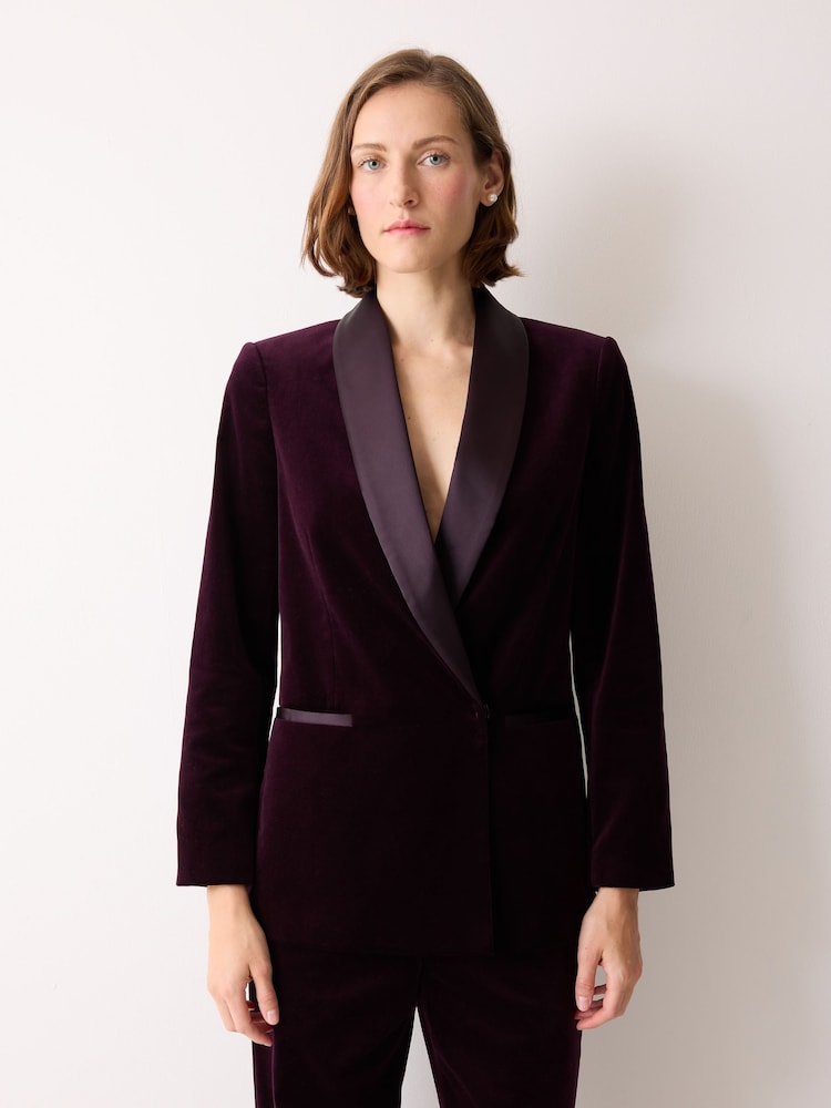 Jigsaw Purple Velvet Satin Shawl Blazer - Image 1 of 6 Jigsaw Purple Velvet Satin Shawl Blazer - Image 1 of 6