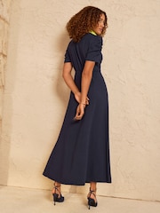Love & Roses Navy Lime Contrast Collar Short Sleeve Midi Dress - Image 4 of 4