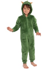 Harry Bear Green Dinosaur 3D Horns And Spikes Fleece Onesie - Image 2 of 10