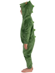 Harry Bear Green Dinosaur 3D Horns And Spikes Fleece Onesie - Image 3 of 10