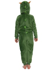 Harry Bear Green Dinosaur 3D Horns And Spikes Fleece Onesie - Image 4 of 10