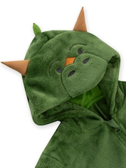 Harry Bear Green Dinosaur 3D Horns And Spikes Fleece Onesie - Image 9 of 10