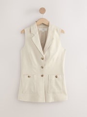 Neutral Beige Linen Rich Collared Waistcoat - Image 7 of 9