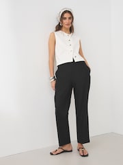 Black Cropped Slim Tailored Trousers with Linen - Image 2 of 9