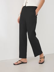 Black Cropped Slim Tailored Trousers with Linen - Image 5 of 9