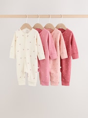 Pink Cherry Print Two Way Zip Baby Sleepsuits 4 Pack (0-3yrs) - Image 1 of 14