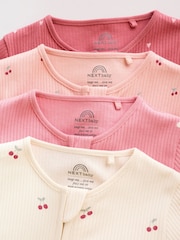 Pink Cherry Print Two Way Zip Baby Sleepsuits 4 Pack (0-3yrs) - Image 10 of 14