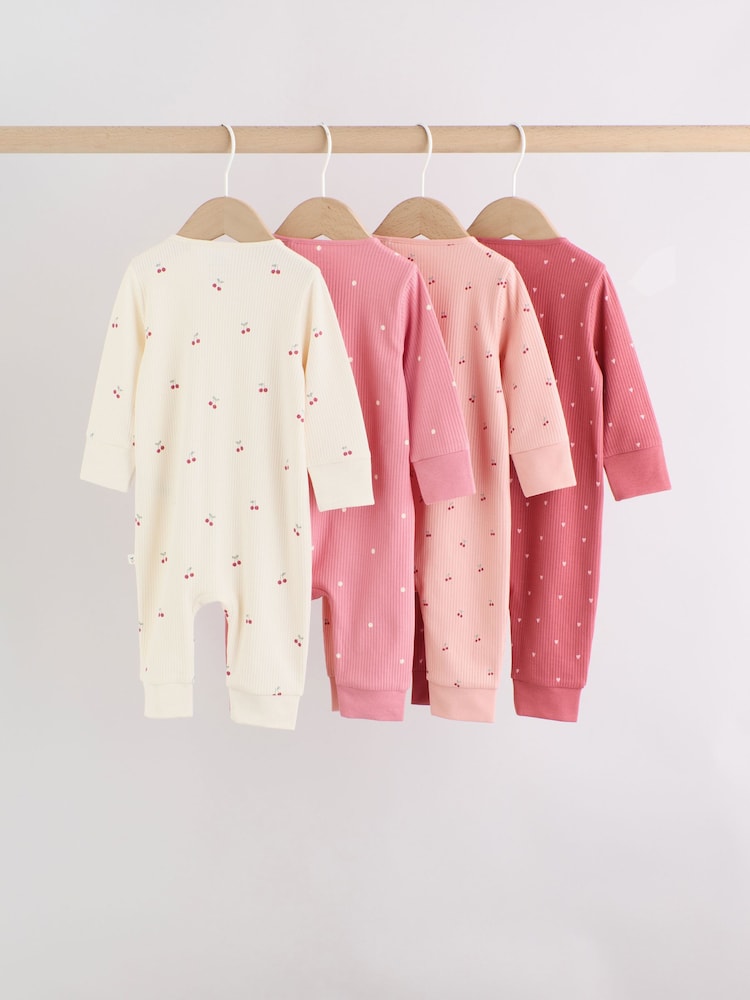 Pink Cherry Print Two Way Zip Baby Sleepsuits 4 Pack (0-3yrs) - Image 2 of 14