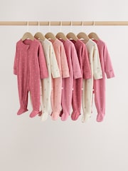 Pink Cherry Print Baby Sleepsuit 7 Pack (0mths-3yrs) - Image 1 of 16