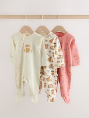 Pink/Green Hamish Two Way Zip Baby Sleepsuits 3 Pack (0-3yrs) - Image 1 of 10