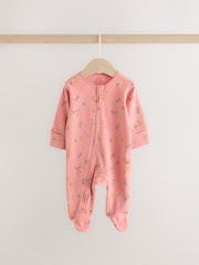 Pink/Green Hamish Two Way Zip Baby Sleepsuits 3 Pack (0-3yrs) - Image 4 of 10