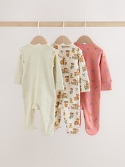 Pink/Green Hamish Two Way Zip Baby Sleepsuits 3 Pack (0-3yrs) - Image 5 of 10