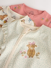 Pink/Green Hamish Two Way Zip Baby Sleepsuits 3 Pack (0-3yrs) - Image 8 of 10