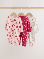 Red Ladybird Two Way Zip Baby Sleepsuit 3 Pack (0mths-3yrs) - Image 1 of 11