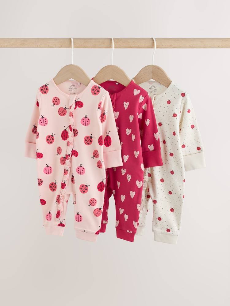 Red Ladybird Two Way Zip Baby Sleepsuit 3 Pack (0mths-3yrs) - Image 1 of 11 Red Ladybird Two Way Zip Baby Sleepsuit 3 Pack (0mths-3yrs) - Image 1 of 11