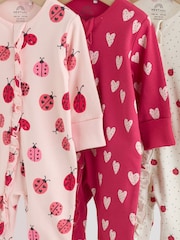Red Ladybird Two Way Zip Baby Sleepsuit 3 Pack (0mths-3yrs) - Image 7 of 11