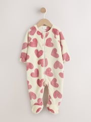 Ecru/Pink Heart Two Way Zip Fleece Sleepsuit - Image 3 of 9