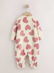 Ecru/Pink Heart Two Way Zip Fleece Sleepsuit - Image 4 of 9