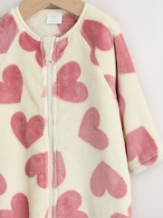 Ecru/Pink Heart Two Way Zip Fleece Sleepsuit - Image 5 of 9
