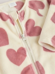 Ecru/Pink Heart Two Way Zip Fleece Sleepsuit - Image 6 of 9