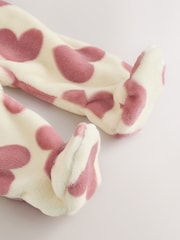 Ecru/Pink Heart Two Way Zip Fleece Sleepsuit - Image 8 of 9