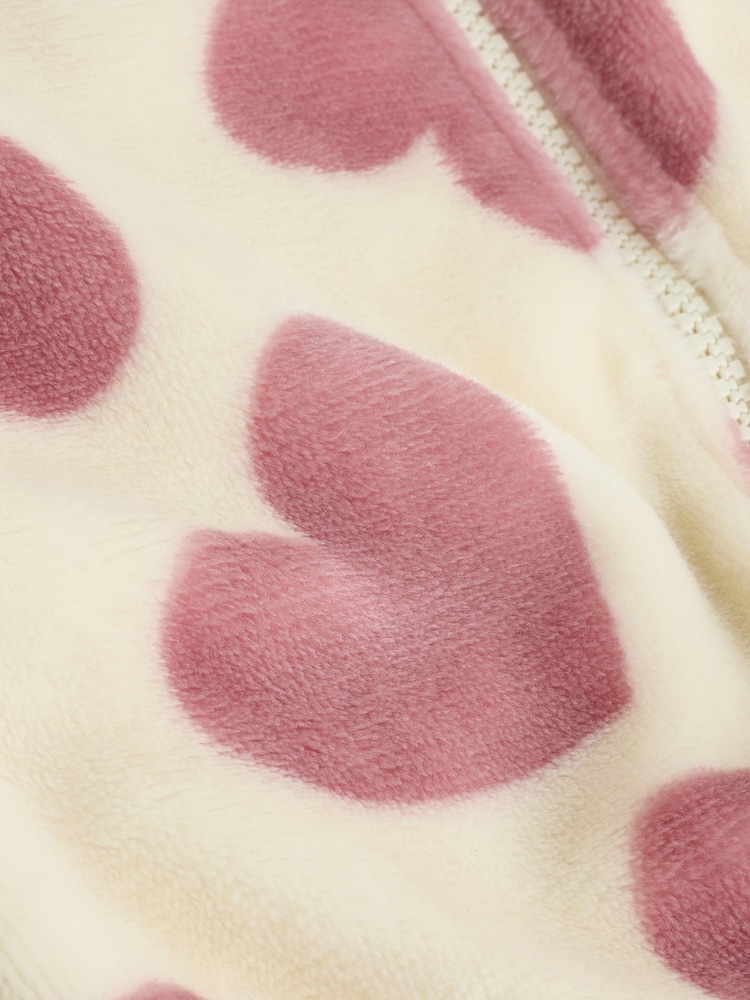 Ecru/Pink Heart Two Way Zip Fleece Sleepsuit - Image 9 of 9 Ecru/Pink Heart Two Way Zip Fleece Sleepsuit - Image 9 of 9
