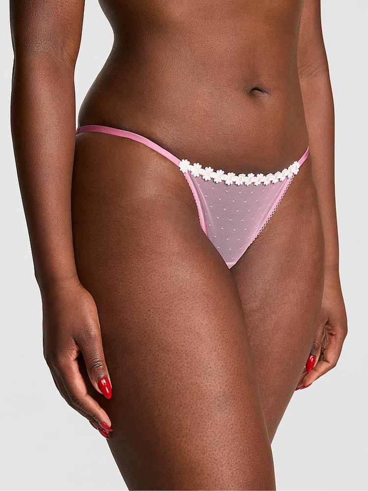 Victoria's Secret Pink Cashmere Rose Pink String Bikini Daisy Embroidery Knickers - Image 1 of 3