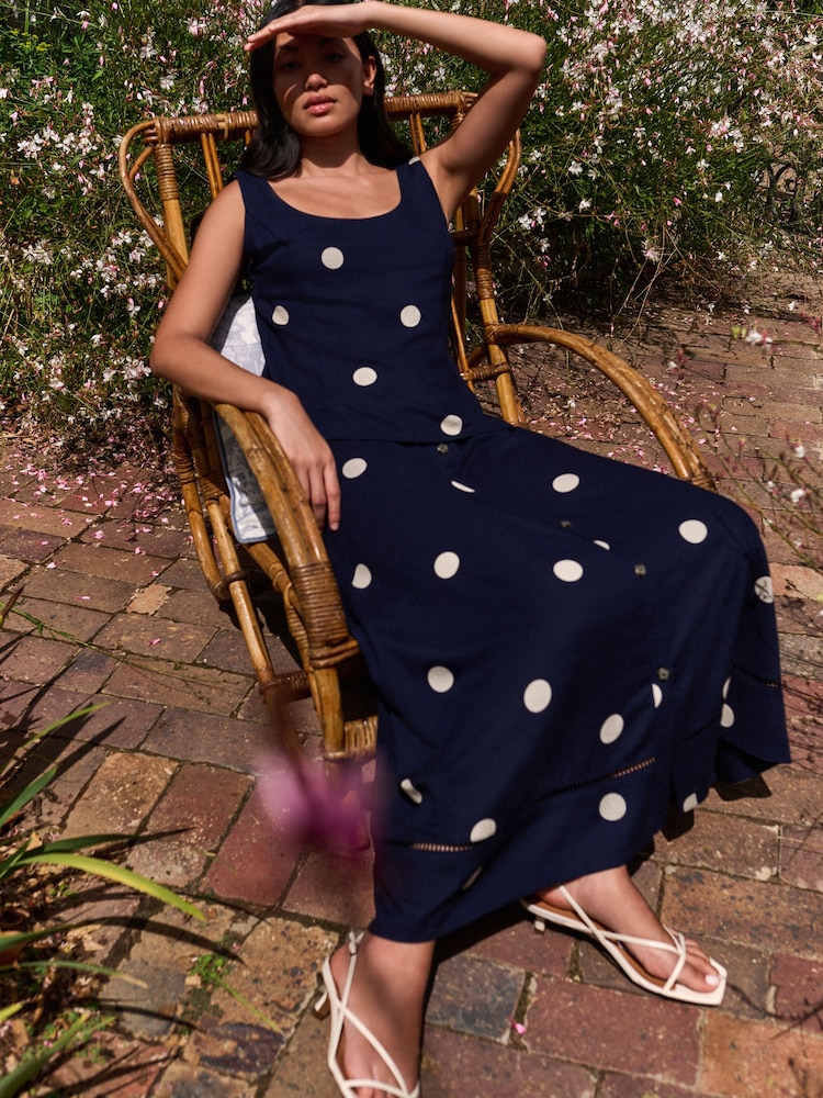 Laura Ashley Blue Polka Dot Co-ord Linen Blend Cami - Image 2 of 5