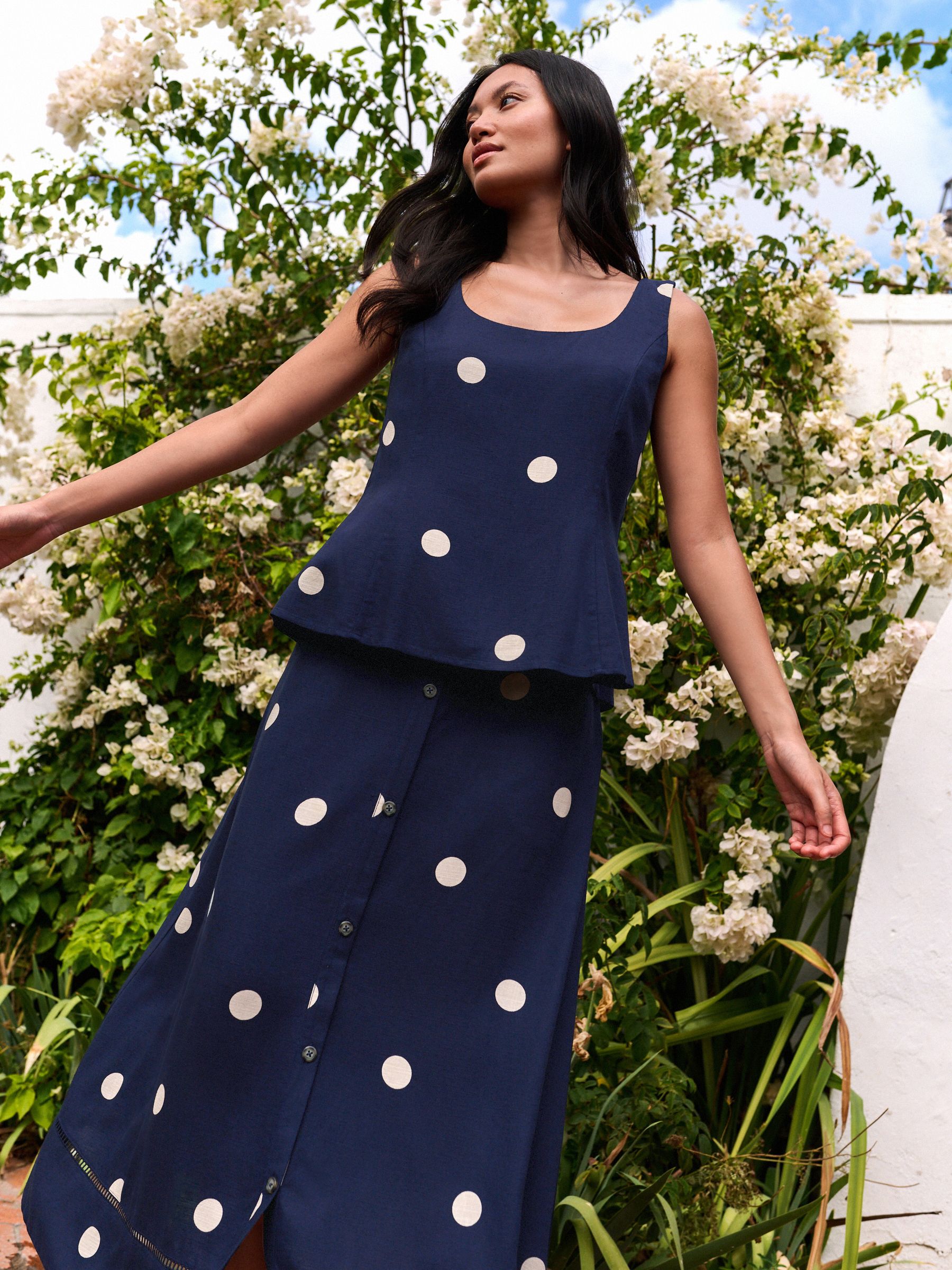 Buy Laura Ashley Blue Polka Dot Co-ord Linen Blend Cami from Next