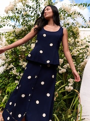 Laura Ashley Blue Polka Dot Co-ord Linen Blend Cami - Image 4 of 5