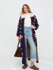 Raffya Blue Cathy Jacquard Long Line Cardigan - Image 3 of 5